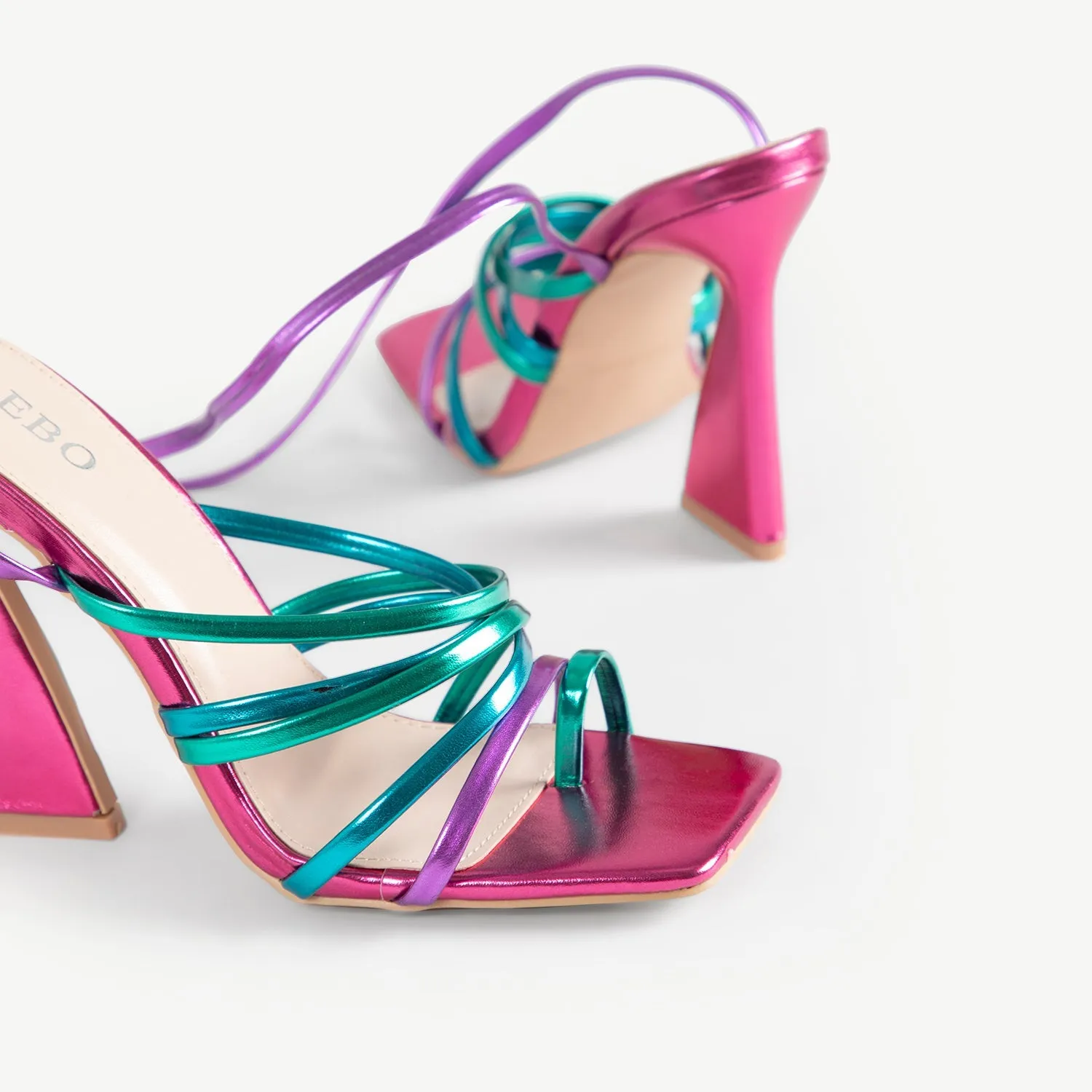 BEBO Harper Lace Up Heel in Pink Multi