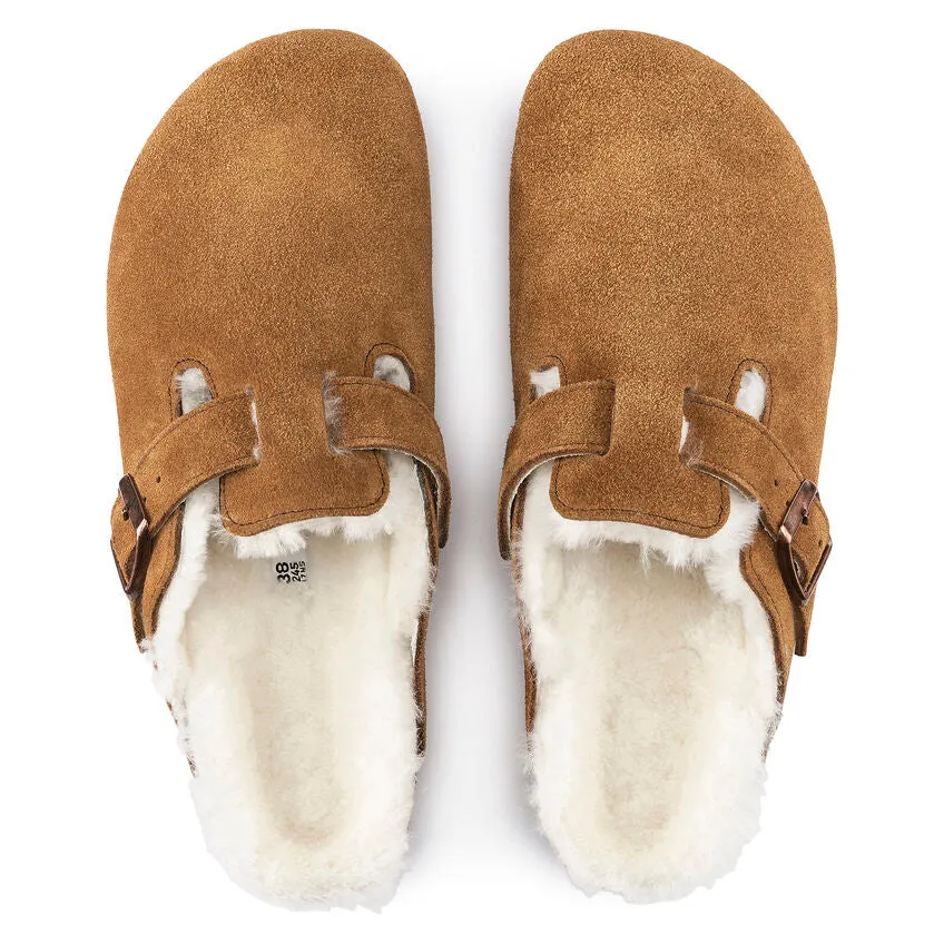 Birkenstock Women's Boston Suede Leather Shearing Clogs Mink Brown