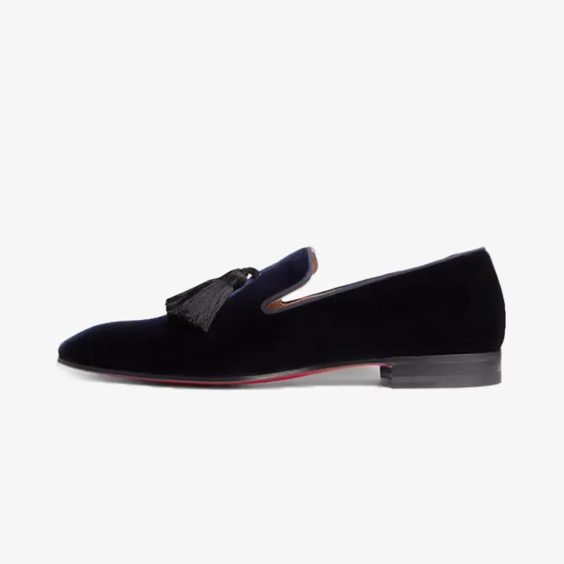Blueberry Velvet Fringe Slip On Loafers