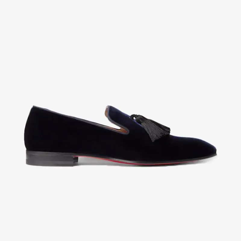 Blueberry Velvet Fringe Slip On Loafers
