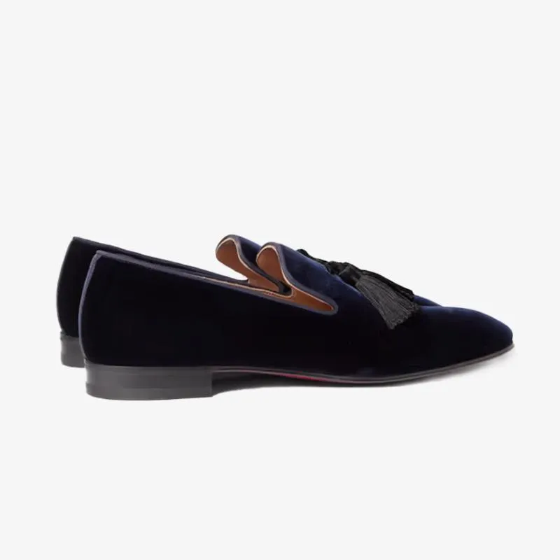 Blueberry Velvet Fringe Slip On Loafers