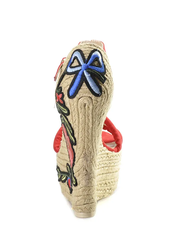 Embroidered Platform Shoes Espadrille Shoes Flower