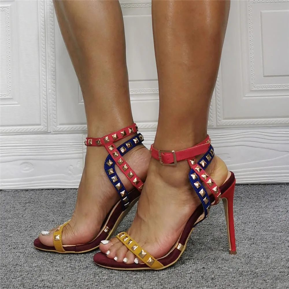 Fashion Multi Rivet Open Toe High Heel Sandals