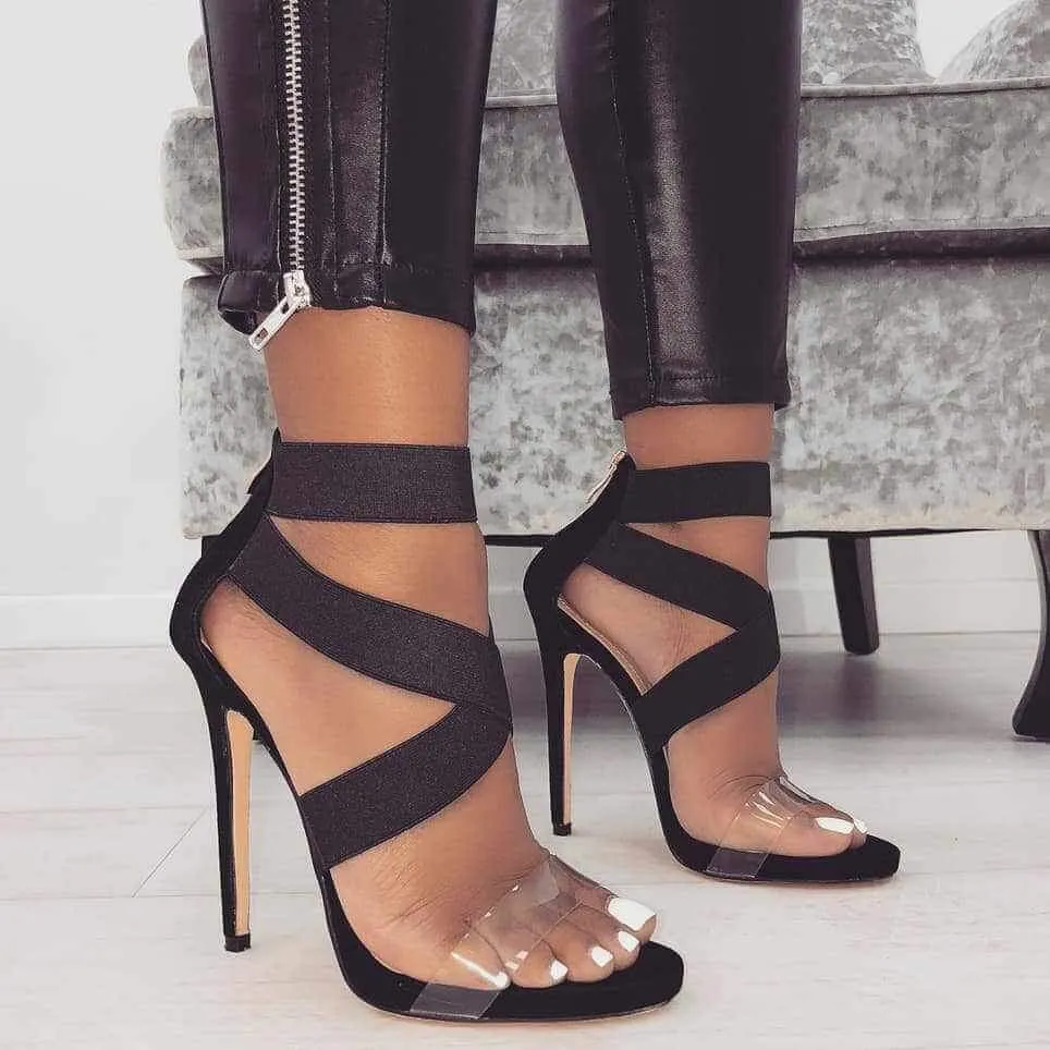 High Heel Snakeskin Zipper Slides