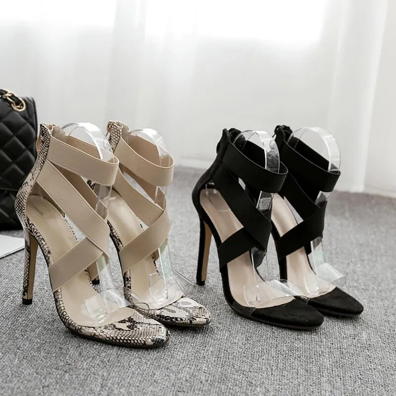 High Heel Snakeskin Zipper Slides