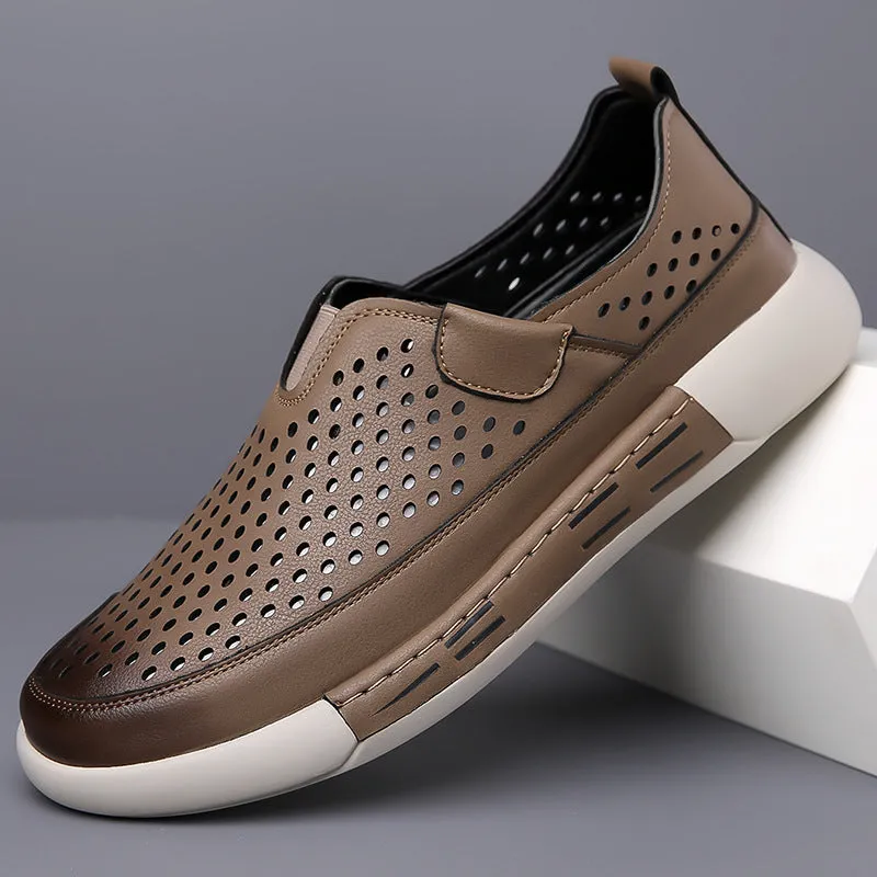 Men's Leather Hollow Breathable Shoes