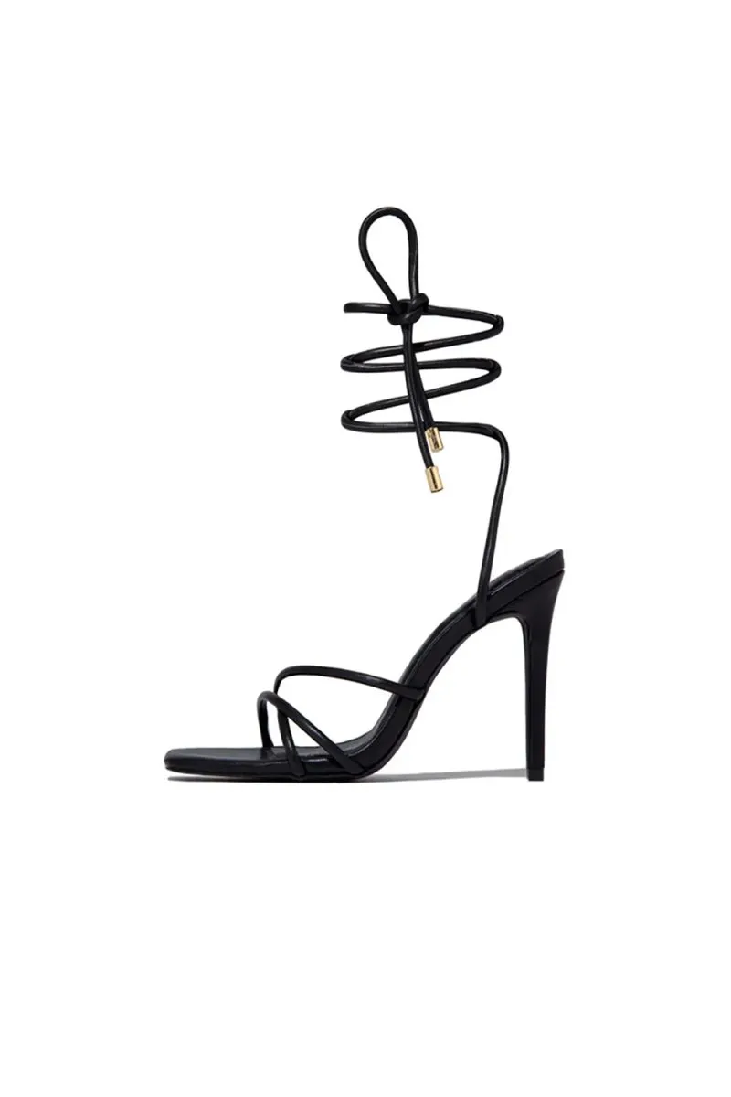 Squared Open Toe Strappy Silhouette Ankle Wrap Women Heeled Sandal