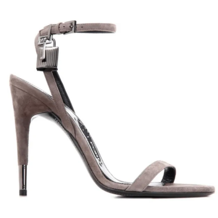 Suede Open Toe High Heel Embellished Sandals