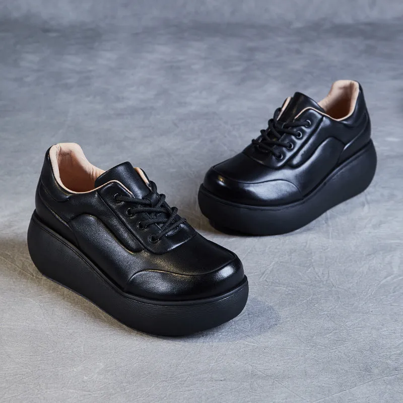 Women Minimalist Retro Leather Platform Casual Shoes