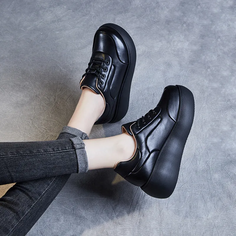 Women Minimalist Retro Leather Platform Casual Shoes
