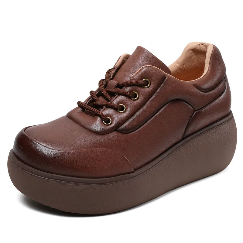 Women Minimalist Retro Leather Platform Casual Shoes