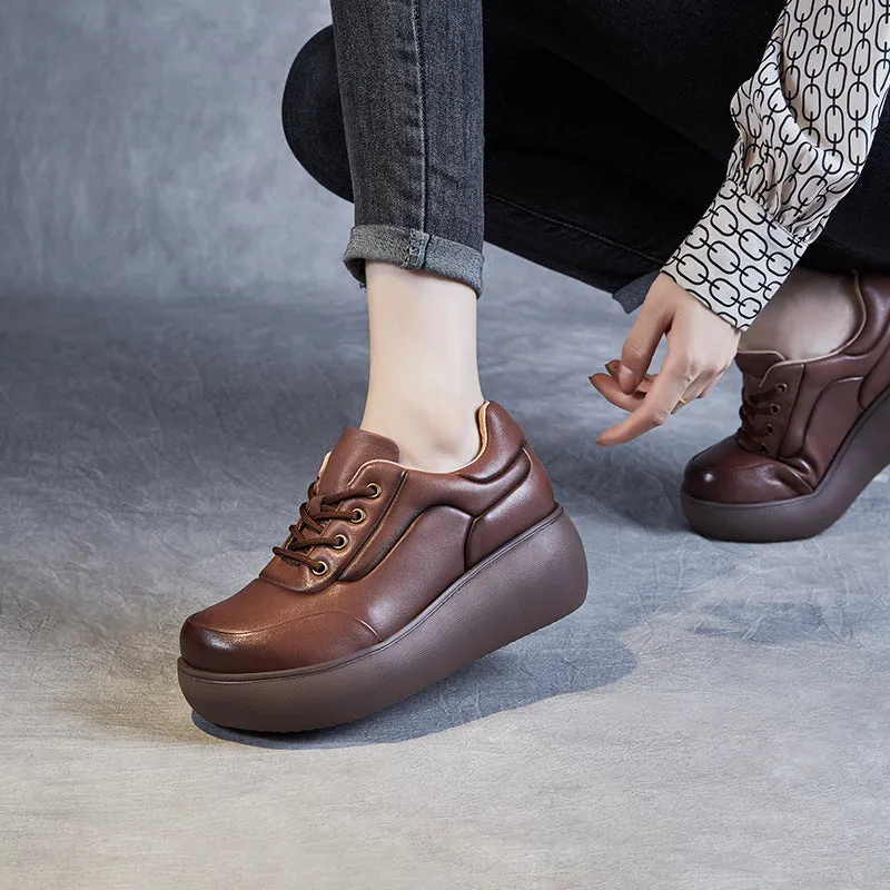 Women Minimalist Retro Leather Platform Casual Shoes