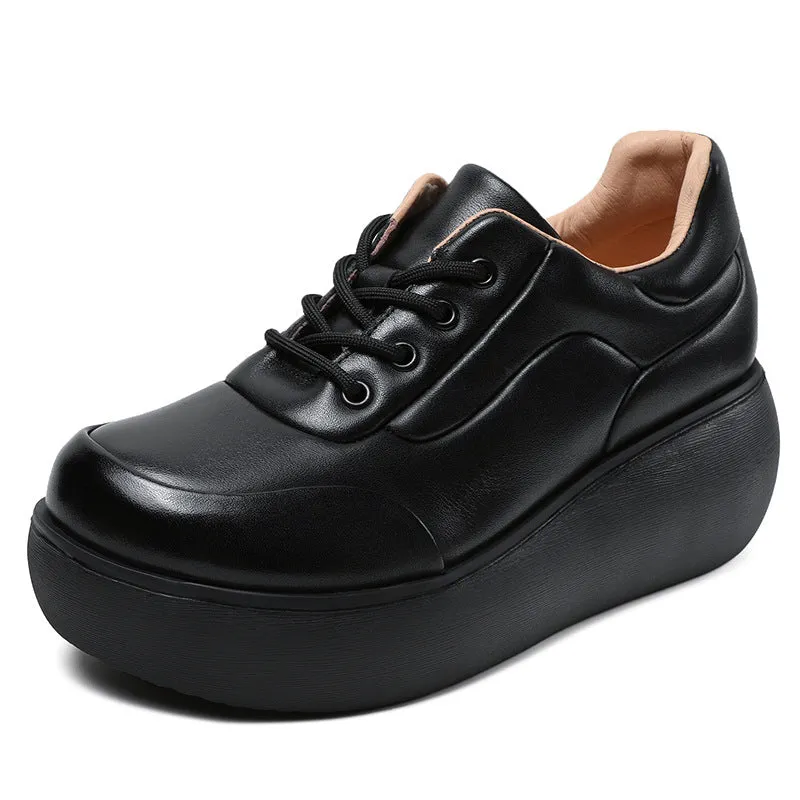 Women Minimalist Retro Leather Platform Casual Shoes