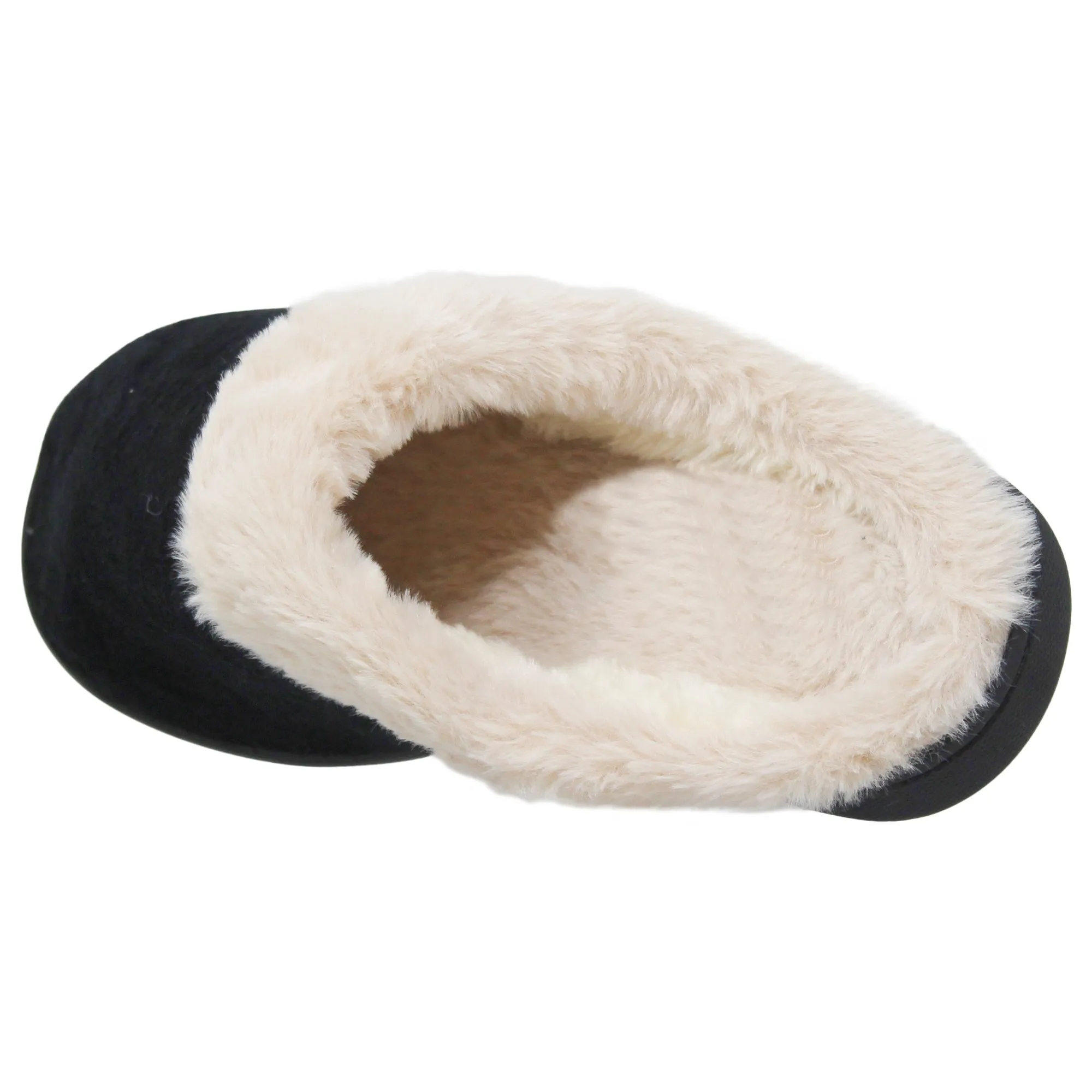 Women's Fuzzy Clog Slippers Closed Toe Flats Two-Tone Fur-Collar