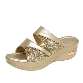 Women’s glitter PU wedges sandals iciCosmetic